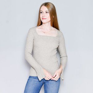413. JH ZANE Mona Ribbed Square-Neck Top In Latte XS